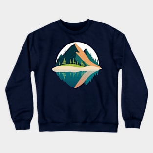 t-shirt design, painting of a mountain with trees and water, a detailed painting Crewneck Sweatshirt